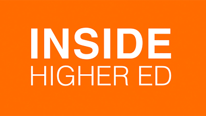 Blog - Illustration of the Inside Higher Ed Logo on a orange background. BOOCLE