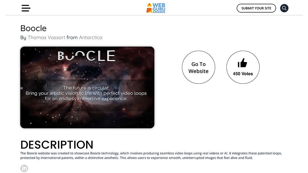 Blog - Screenshot of Boocle's nominee by Web Guru for best website. BOOCLE